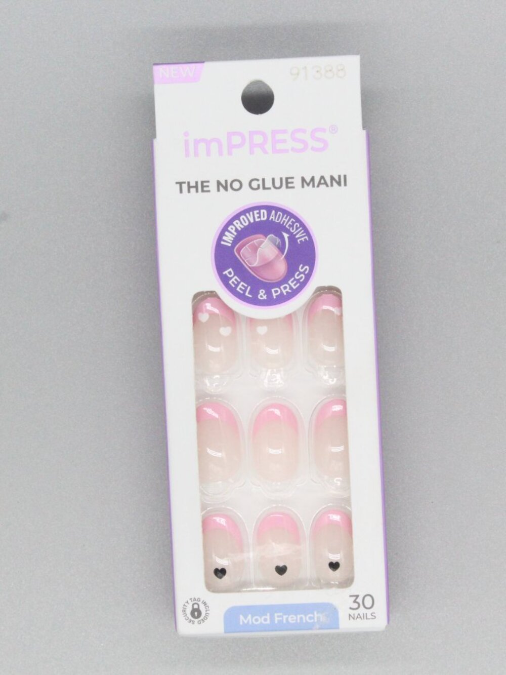 KISS imPRESS Mod French Press On Nails 30 Ct Nude Pink Tip Hearts No Glue NEW